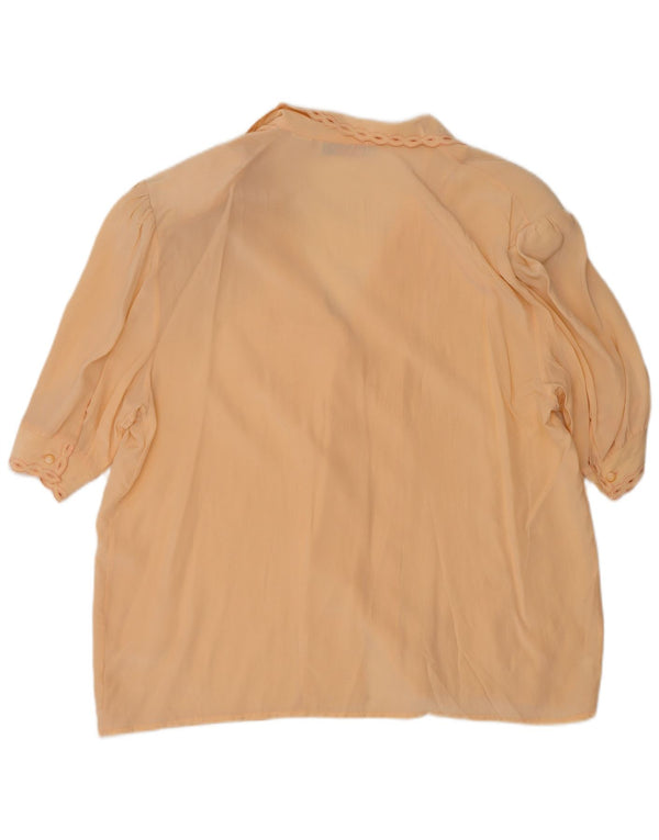 Vintage Damen Kurzarm-Oversize-Hemdbluse UK 16 Große beige Seide
