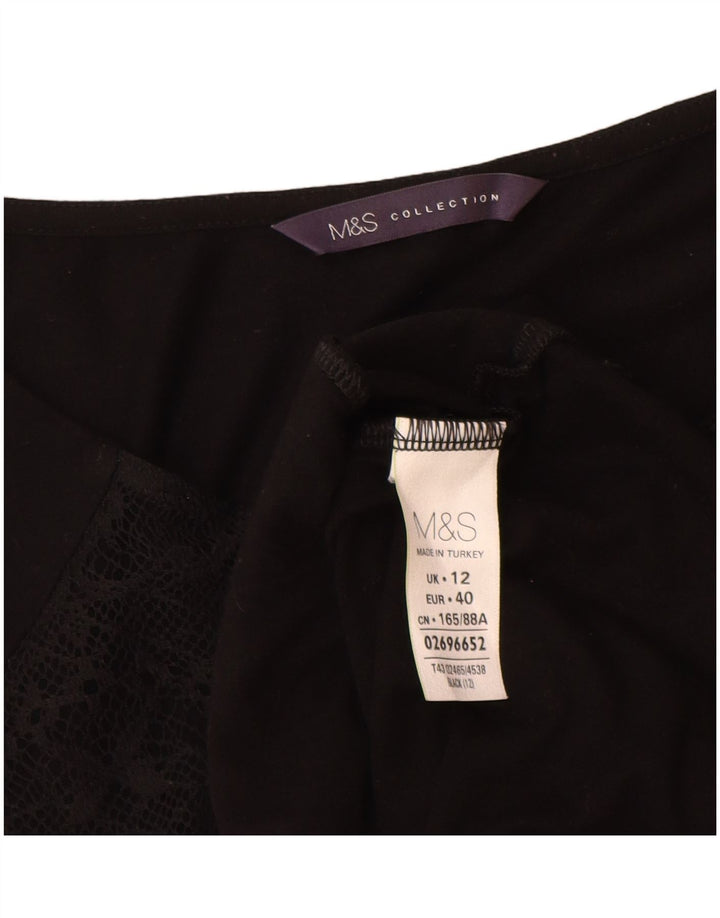 Marks & Spencer Damen Top Langarm UK 12 Medium Schwarz Viskose