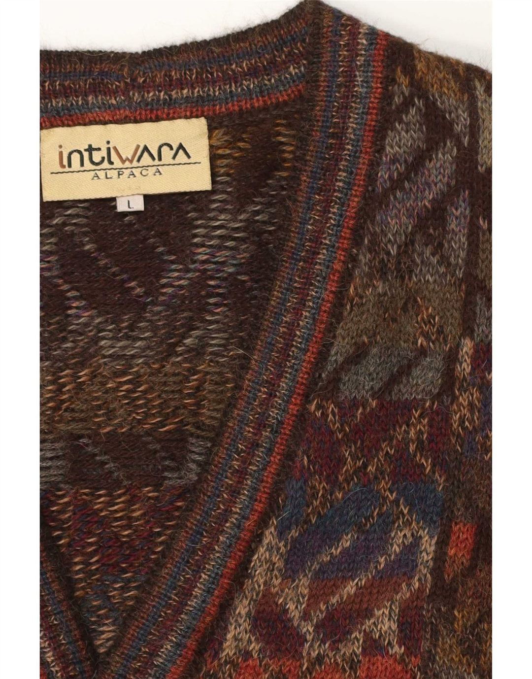 Intiwara Herren-Strickjacke, groß, mehrfarbig, geometrisch, Alpakawolle