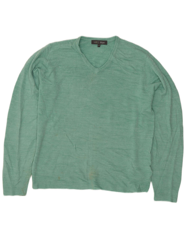 MARKS & SPENCER Herren-Pullover mit V-Ausschnitt, Mittelgrünes Acryl