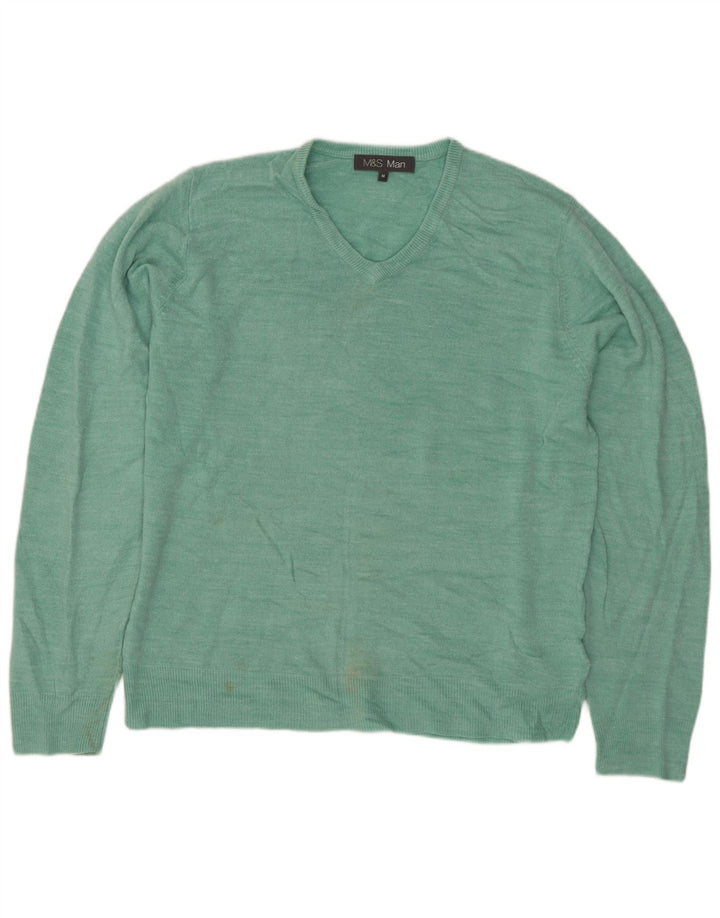 MARKS & SPENCER Herren-Pullover mit V-Ausschnitt, Mittelgrünes Acryl