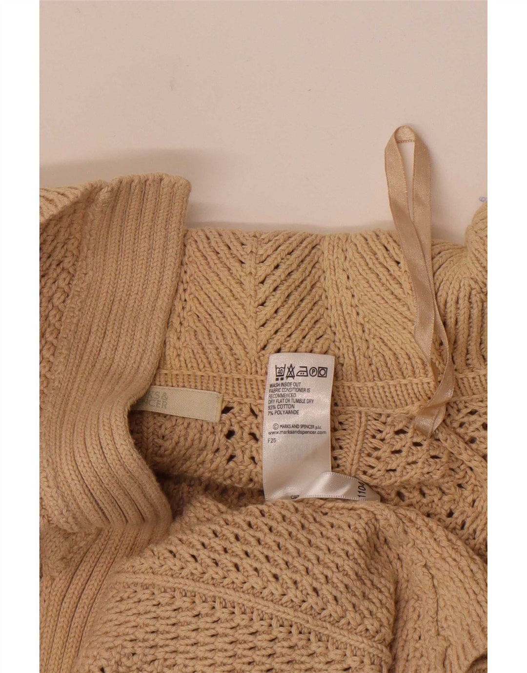 Marks & Spencer Damen Longline Open Cardigan Pullover UK 14 Large Beige
