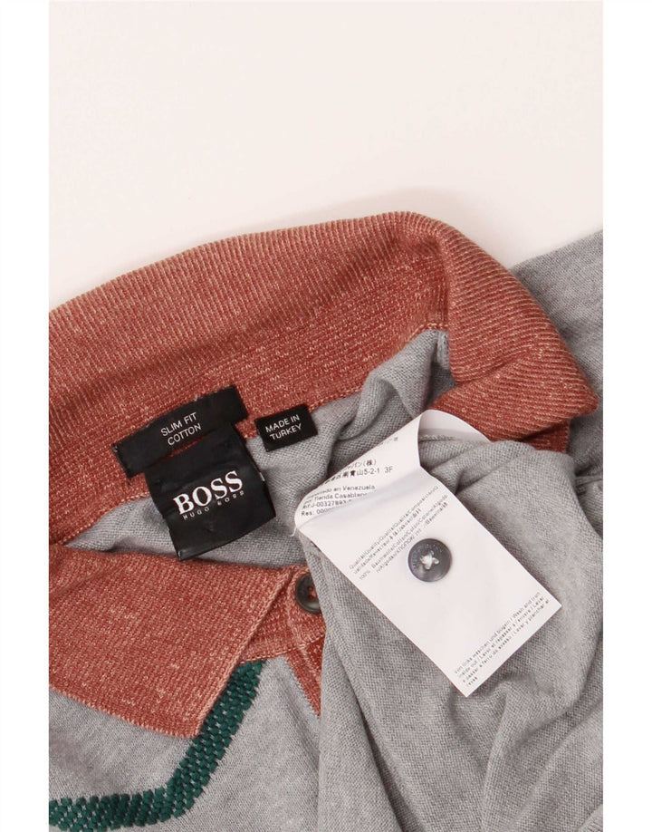 Hugo Boss Herren Kurzarm-Polo-Pullover mit Chevronmuster in Mittelgrau