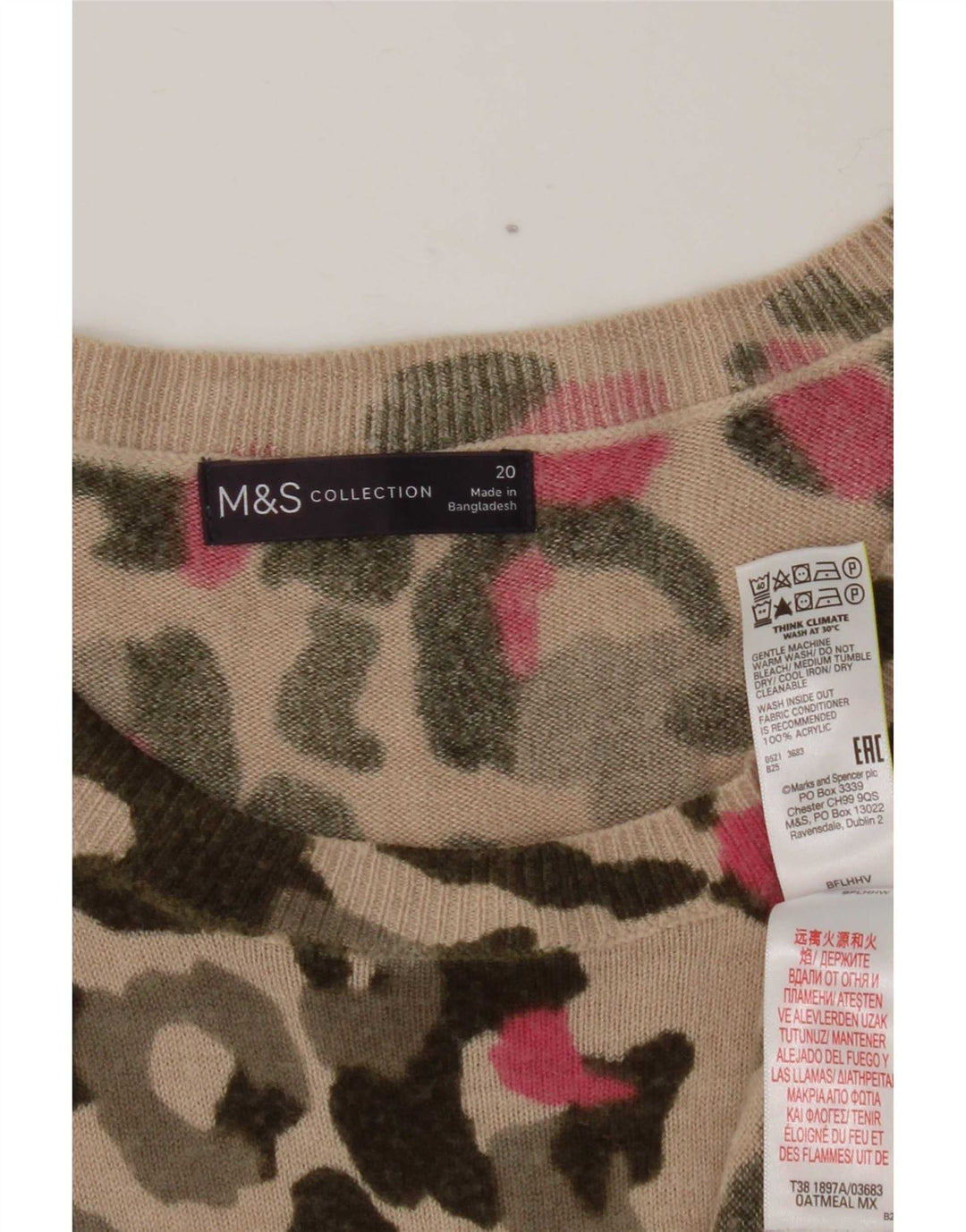 Marks & Spencer Damen-Pullover mit abstraktem Muster und U-Boot-Ausschnitt, UK 20 2XL