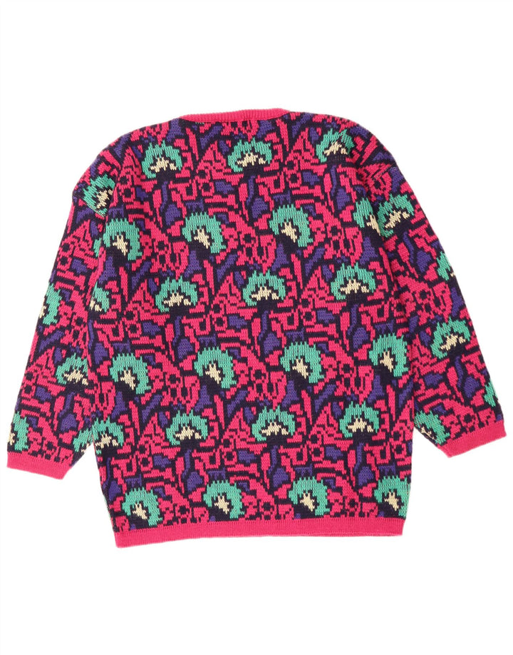 VINTAGE Damen Pullover mit abstraktem Muster und Rundhalsausschnitt, UK 16, Größe L, Rosa
