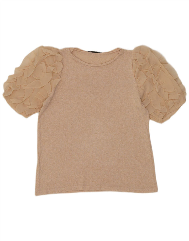 Zara Damen Bluse Top UK 12 Medium Beige