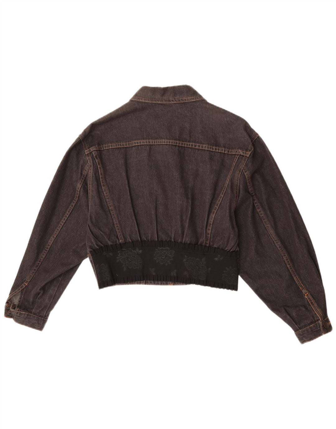 Cappopera Damen Crop Denim Jacke UK 10 Small Grau geblümte Baumwolle