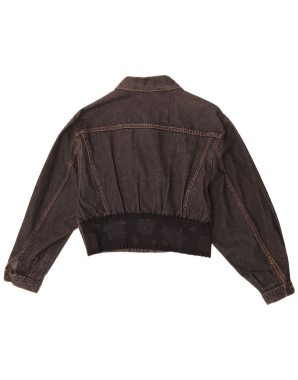 Cappopera Damen Crop Denim Jacke UK 10 Small Grau geblümte Baumwolle