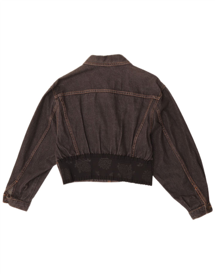 Cappopera Damen Crop Denim Jacke UK 10 Small Grau geblümte Baumwolle