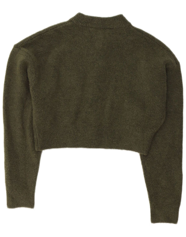 Zara Damen Crop Cardigan Pullover UK 10 Small Grün Acryl