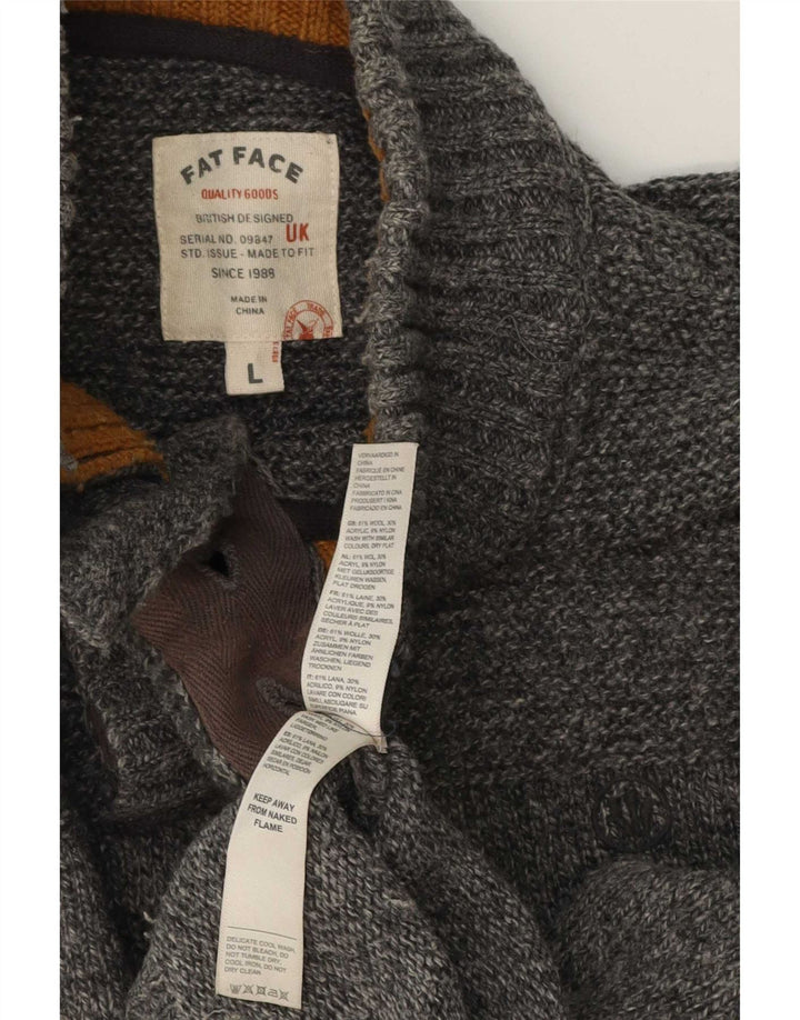 Fat Face Herren-Pullover mit Knopfkragen, groß, grau gesprenkelte Wolle