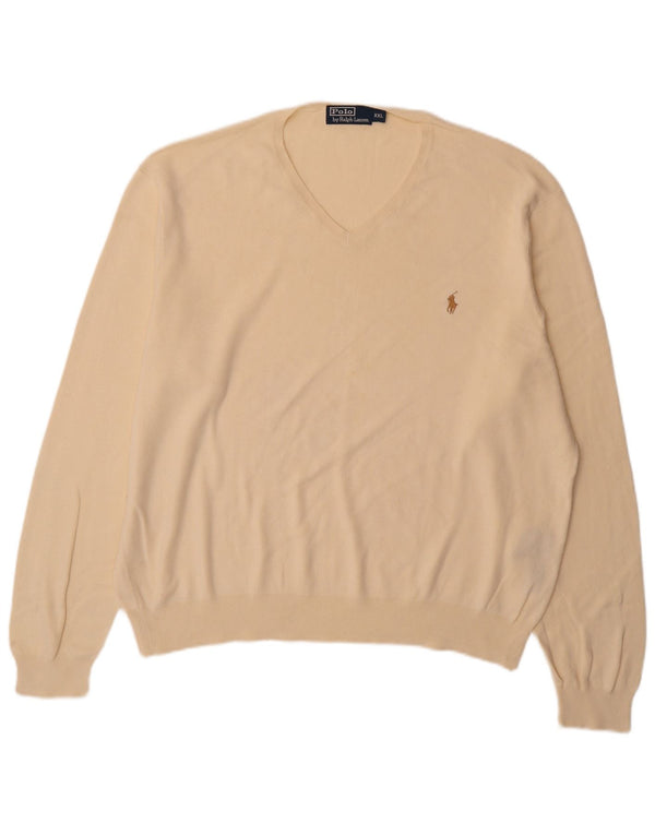 Polo Ralph Lauren Herren-Pullover mit V-Ausschnitt, 2XL, beige Baumwolle