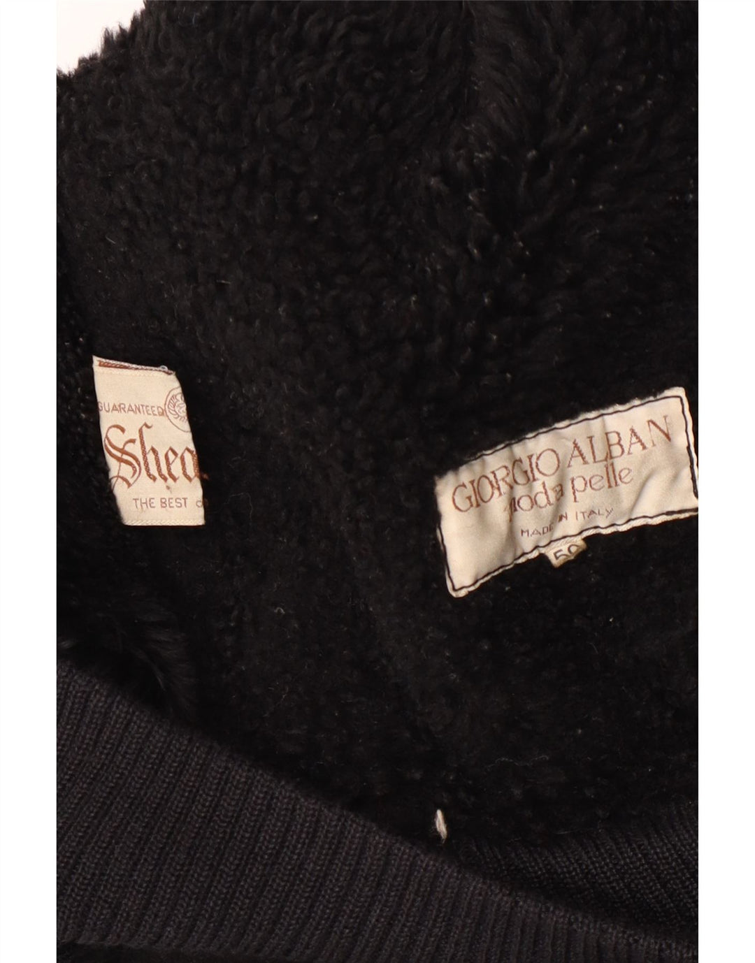 Vintage Herren Shearling Jacke IT 50 Großes schwarzes Shearling