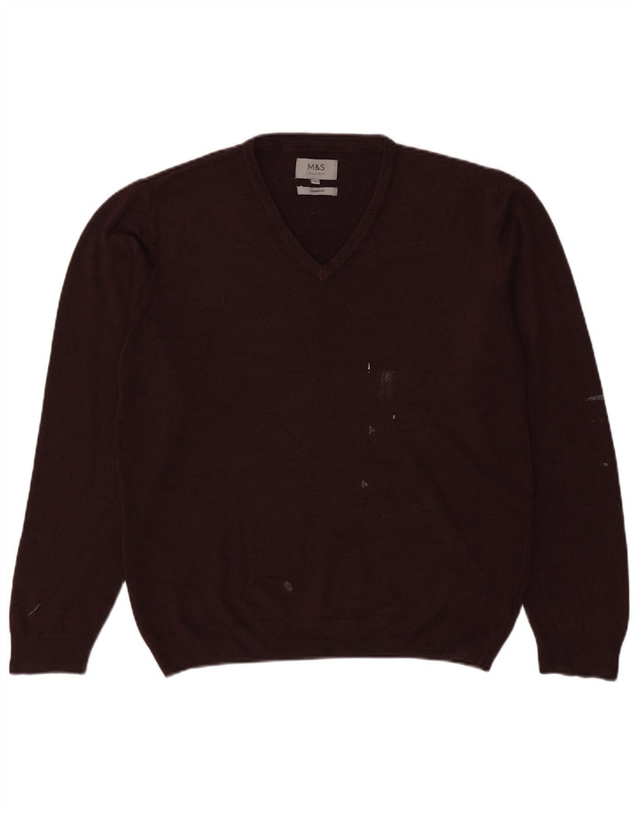 Marks & Spencer Herren-Pullover mit V-Ausschnitt, großes braunes Acryl