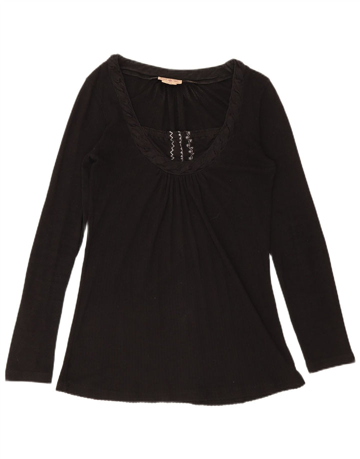 Marlboro Classics Damen Top Langarm UK 14 Große schwarze Baumwolle