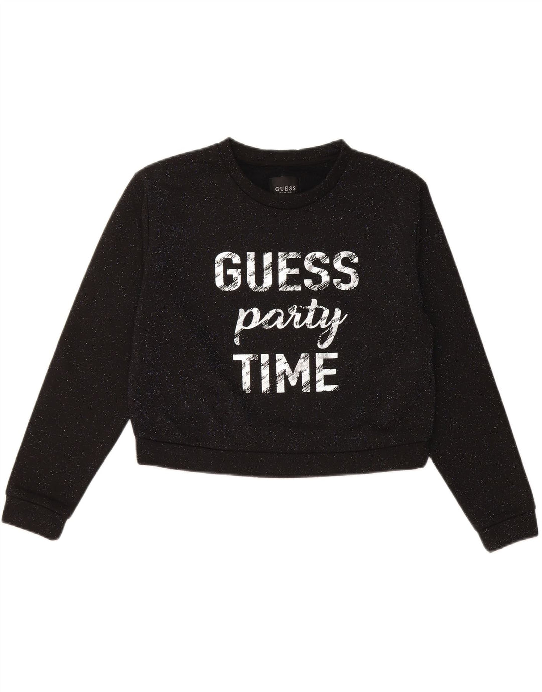 GUESS Damen-Sweatshirt, übergroß, kurz geschnitten, Gr. 10, Größe S, Schwarz gefleckt