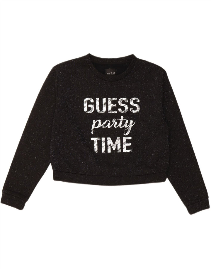 GUESS Damen-Sweatshirt, übergroß, kurz geschnitten, Gr. 10, Größe S, Schwarz gefleckt
