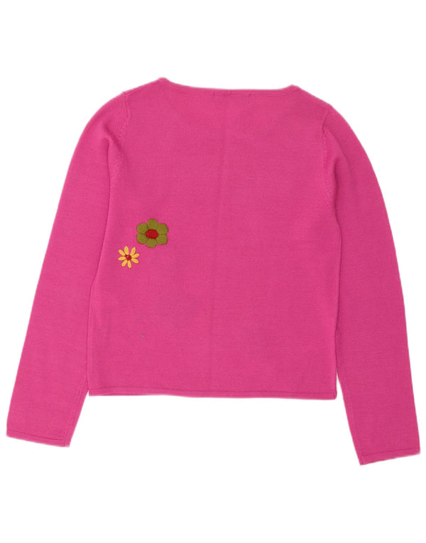 Zara Damen Pullover mit bauchfreiem U-Boot-Ausschnitt, Gr. 12, Mittelrosa, Blumenmuster, Acryl