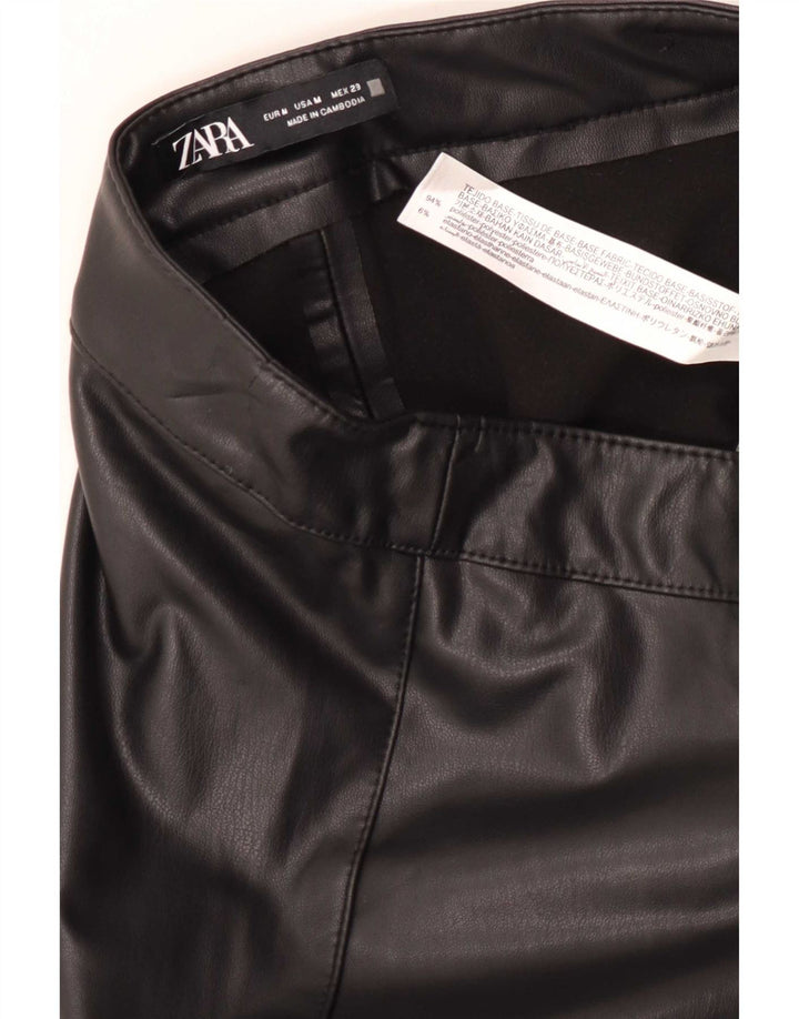 Zara Damen Slim Kunstlederhose Medium W28 L27 Schwarz Polyester