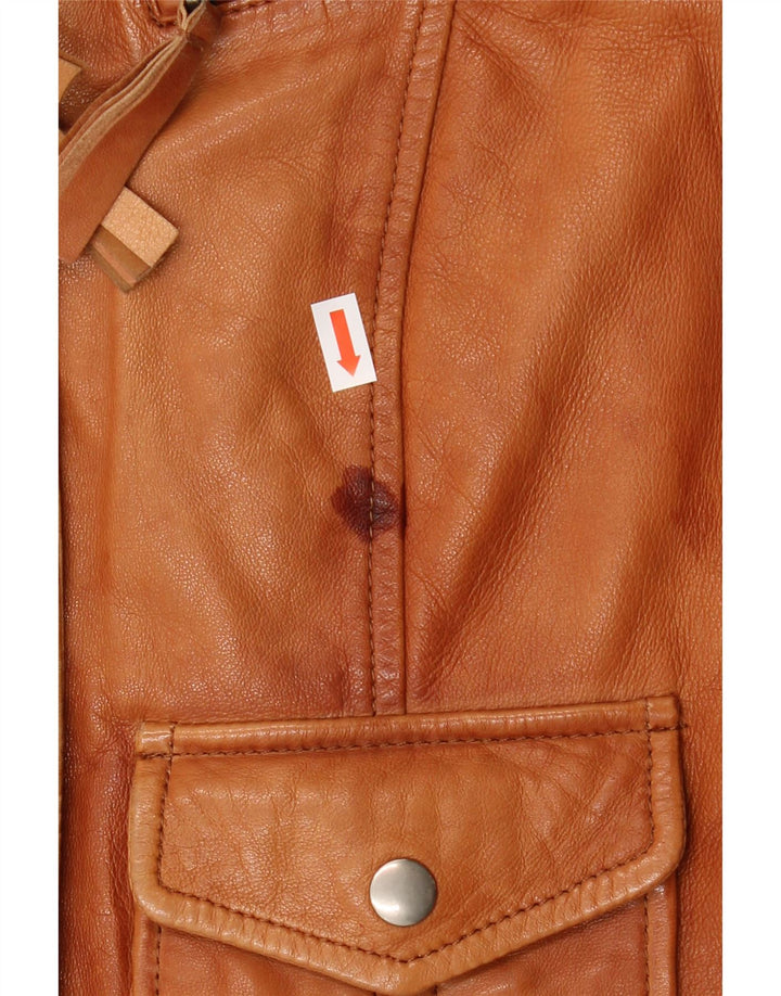 VINTAGE Womens Crop Leather Jacket UK 12 Medium Brown Leather Vintage Vintage and Second-Hand Vintage from Messina Hembry 