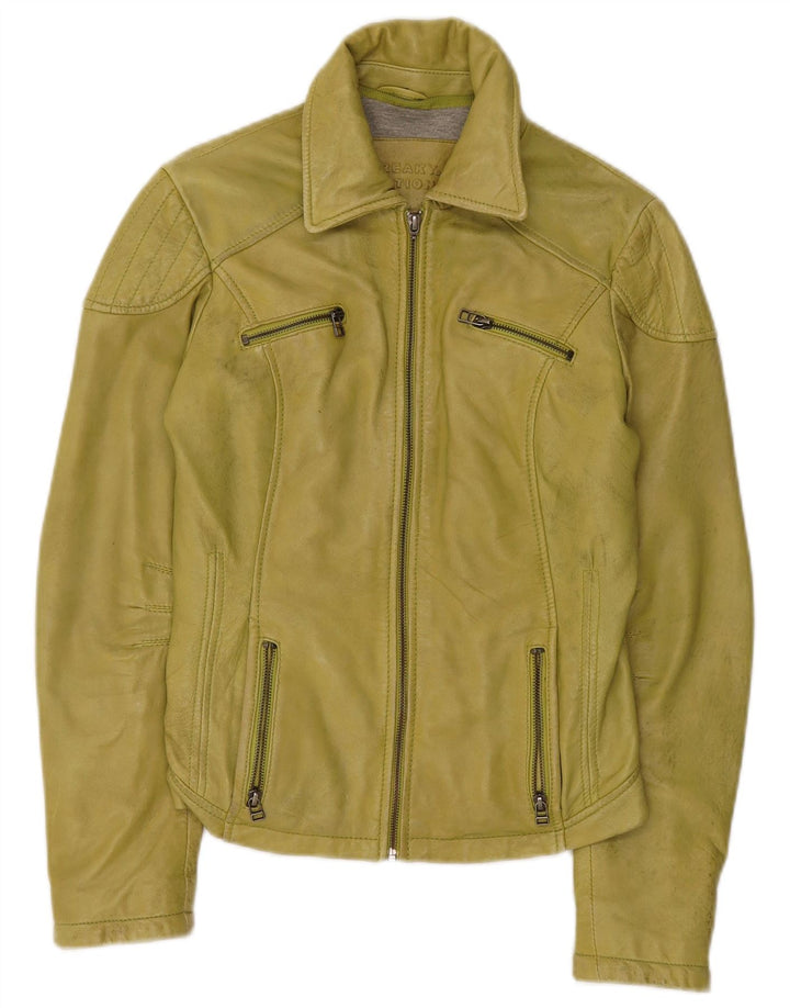Freaky Nation Damen Lederjacke UK 10 Small Grünes Leder