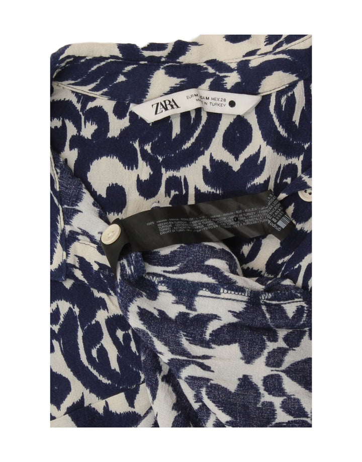 Zara Damen Maxikleid UK 12 Mittelblaue Ikat-Viskose
