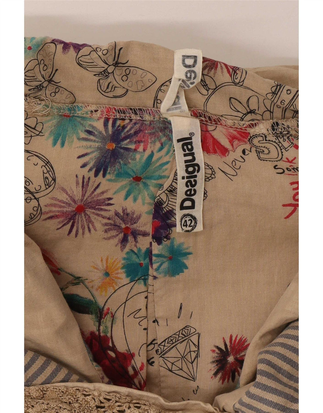 Desigual Womens Crop Full Zip Blazer Jacke EU 42 Große Beige Baumwolle