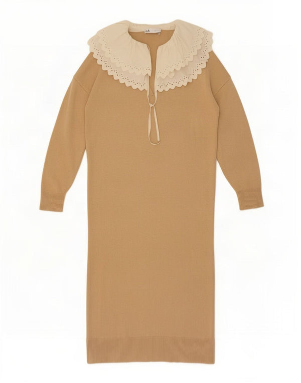 Zara Damen Langarm-Pulloverkleid UK 14 Mittelbeige