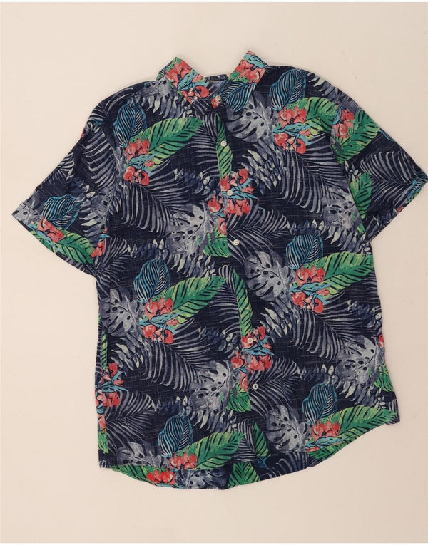 Izod Mens Salt Water Kurzarmhemd XL Marineblau Blumenmuster Baumwolle Tropical