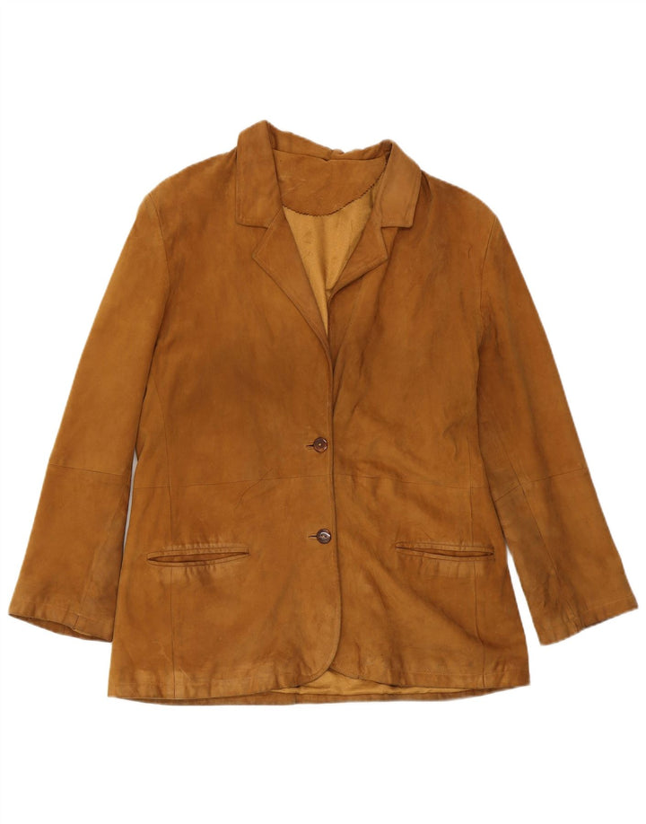 Vintage Damen 2-Knopf-Wildleder-Blazerjacke IT 50 XL Braun