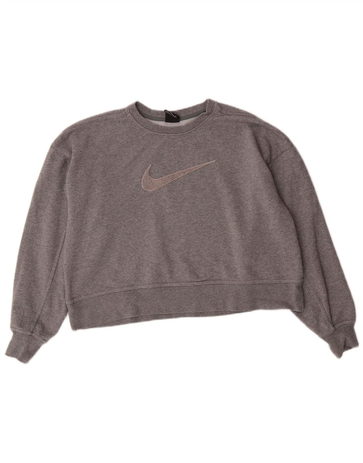 Nike Womens Dri Fit Graphic Oversized Sweatshirt Pullover UK 10 Small Grau