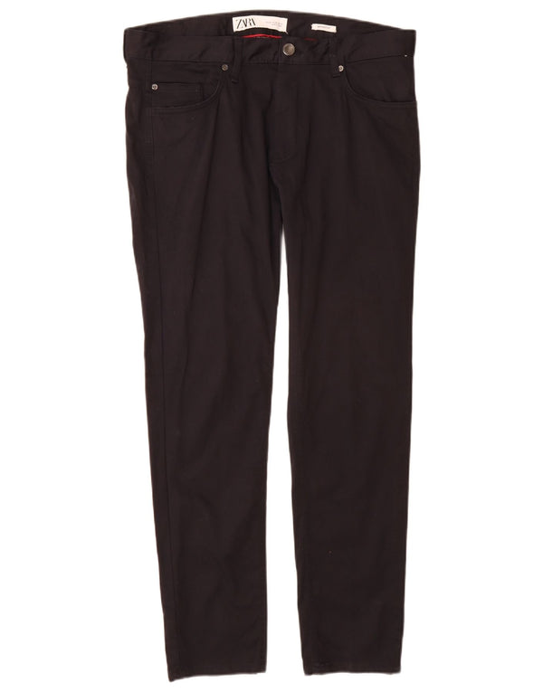 Zara Mens Skinny Casual Trousers EU 42 Large W32 L29 Navy Blue Cotton