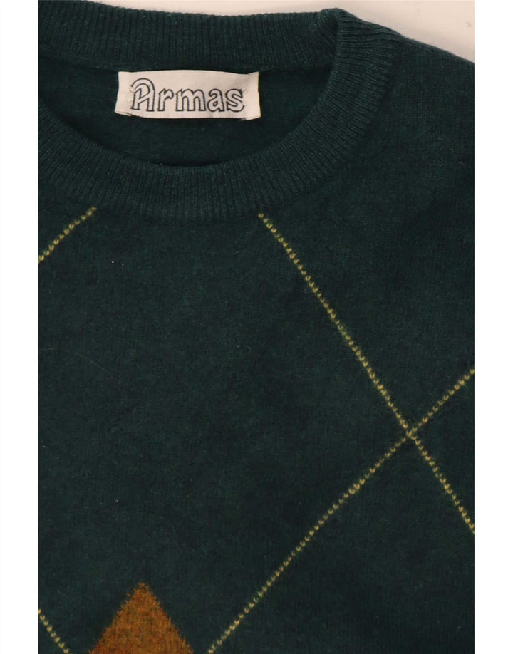 Vintage Herren-Pullover mit Rundhalsausschnitt, mittelgrün, Argyle/Diamant
