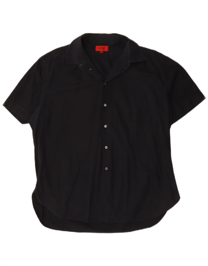 Hugo Boss Herren Kurzarmhemd XL Schwarz Baumwolle