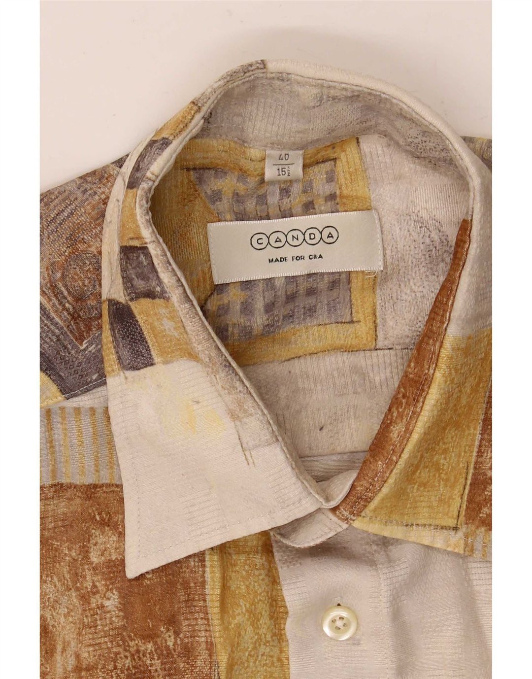 C&A Herren Canda Kurzarmhemd Größe 40 15 1/2 Medium Off White Geometrisch