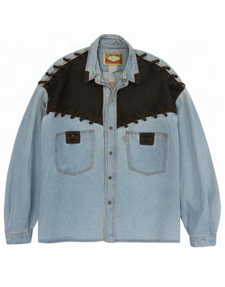 Vintage Herren-Jeanshemd, groß, blau, Farbblock
