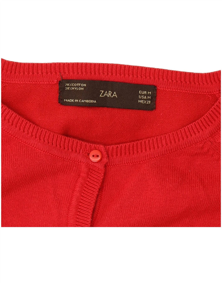 Zara Damen-Cardigan-Pullover UK 12 Mittelrote Baumwolle