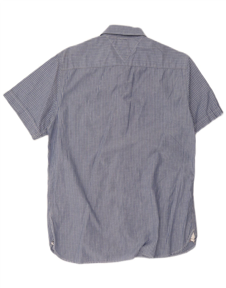 Tommy Hilfiger Herren-Kurzarmhemd aus mittelblauer Nadelstreifen-Baumwolle