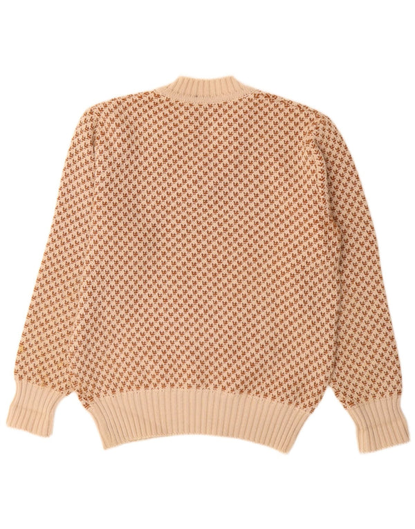 Vintage Herren V-Ausschnitt Pullover Pullover UK 40 Medium Beige Geometrisch Schurwolle