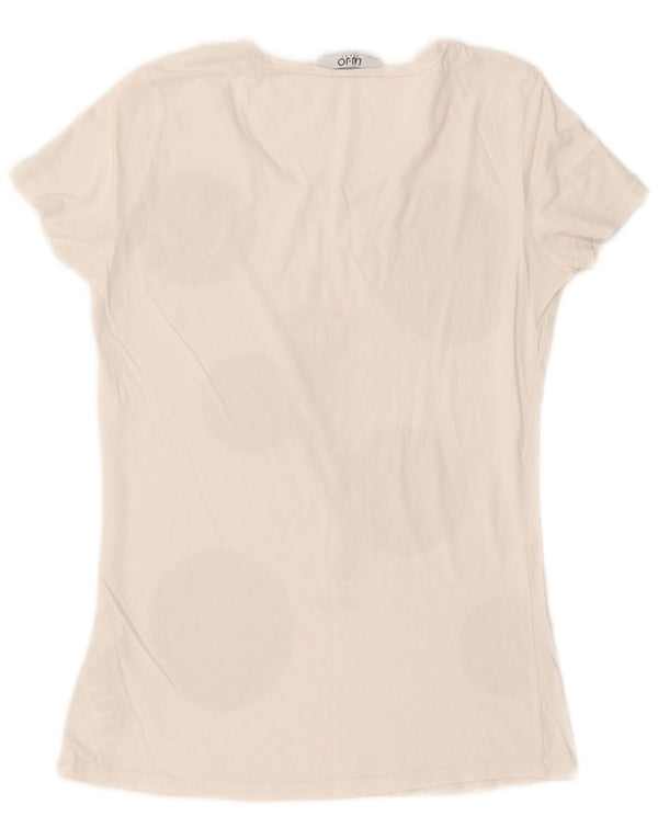 Liu Jo Damen Grafik-T-Shirt-Oberteil UK 12 Mittelweiße geometrische Baumwolle