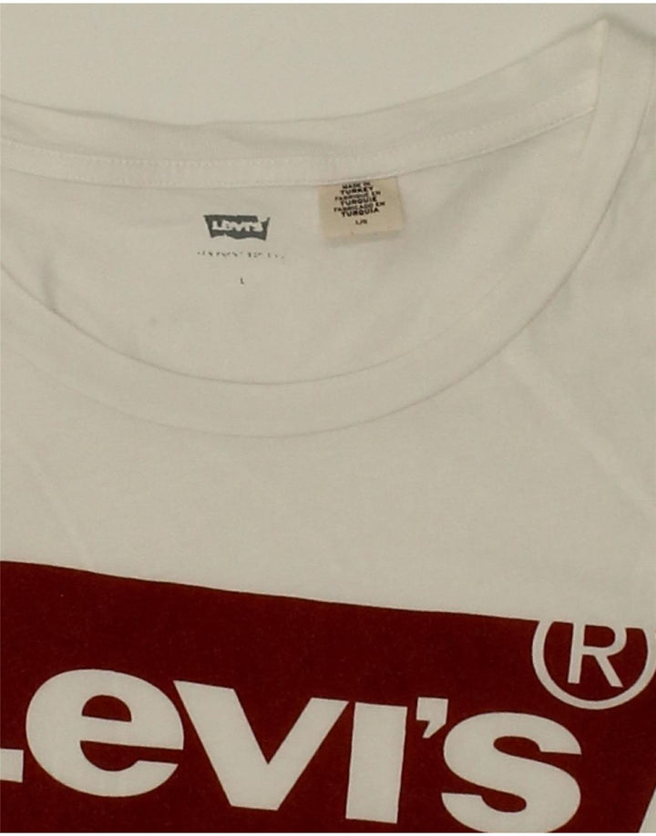 LEVI'S Womens Graphic T-Shirt Top UK 16 Large White Vintage Levi's and Second-Hand Levi's from Messina Hembry 