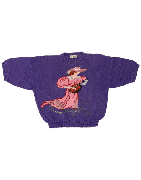 Vintage Damen Crop Crew Neck Pullover Pullover UK 12 Medium Purple Retro