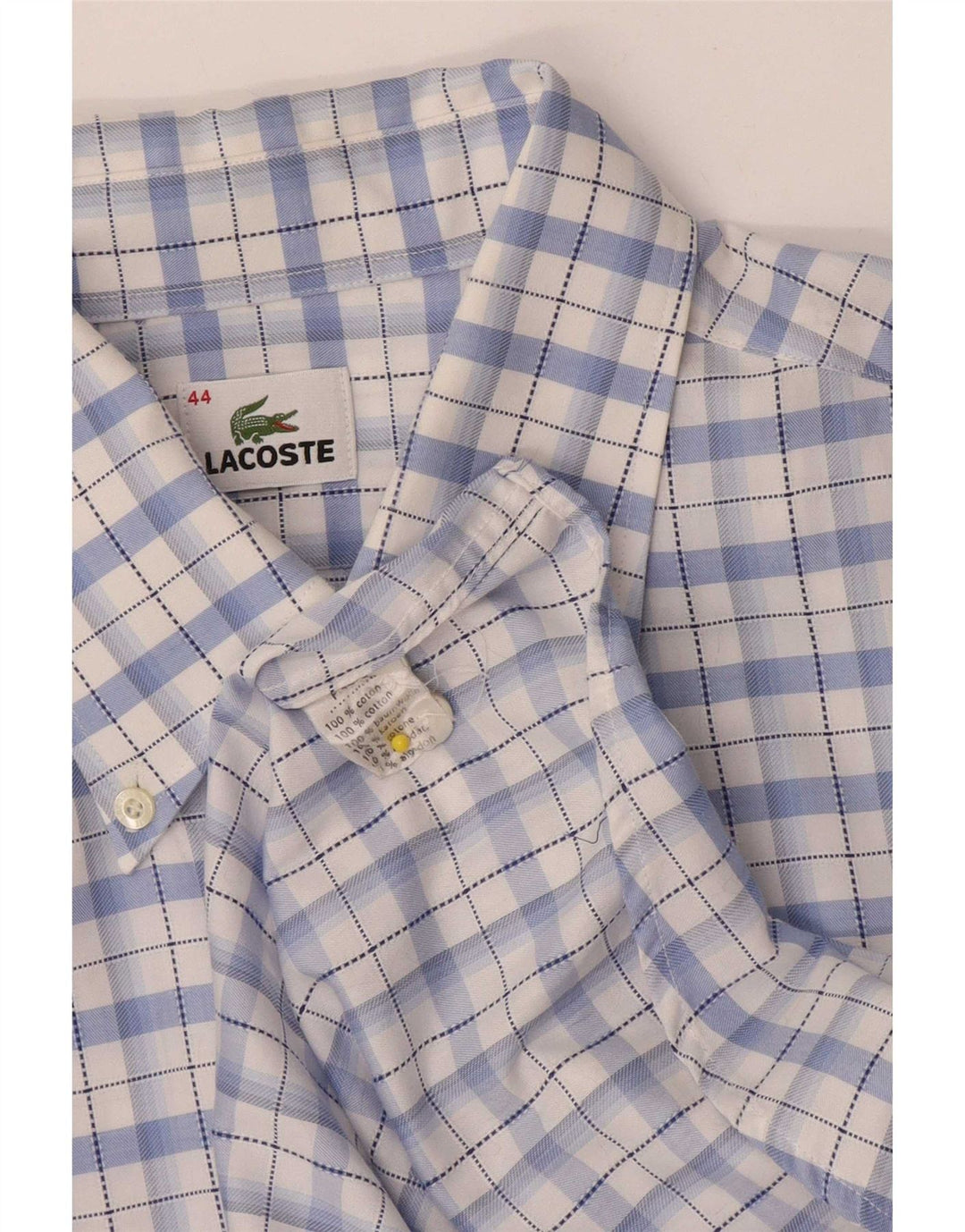 Lacoste Herrenhemd Größe 44 XL blau karierte Baumwolle