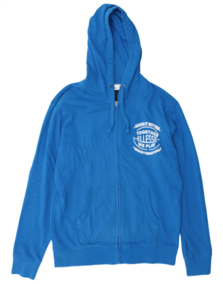 Ellesse Herren-Kapuzenpullover mit grafischem Reißverschluss, mittelblaue Baumwolle