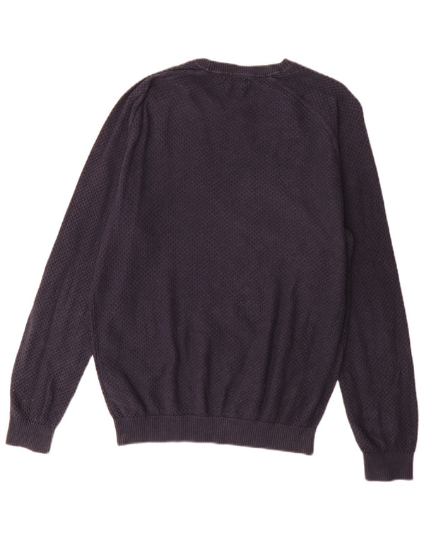 Massimo Dutti Mens Boat Neck Jumper Sweater Large Navy Blue Cotton