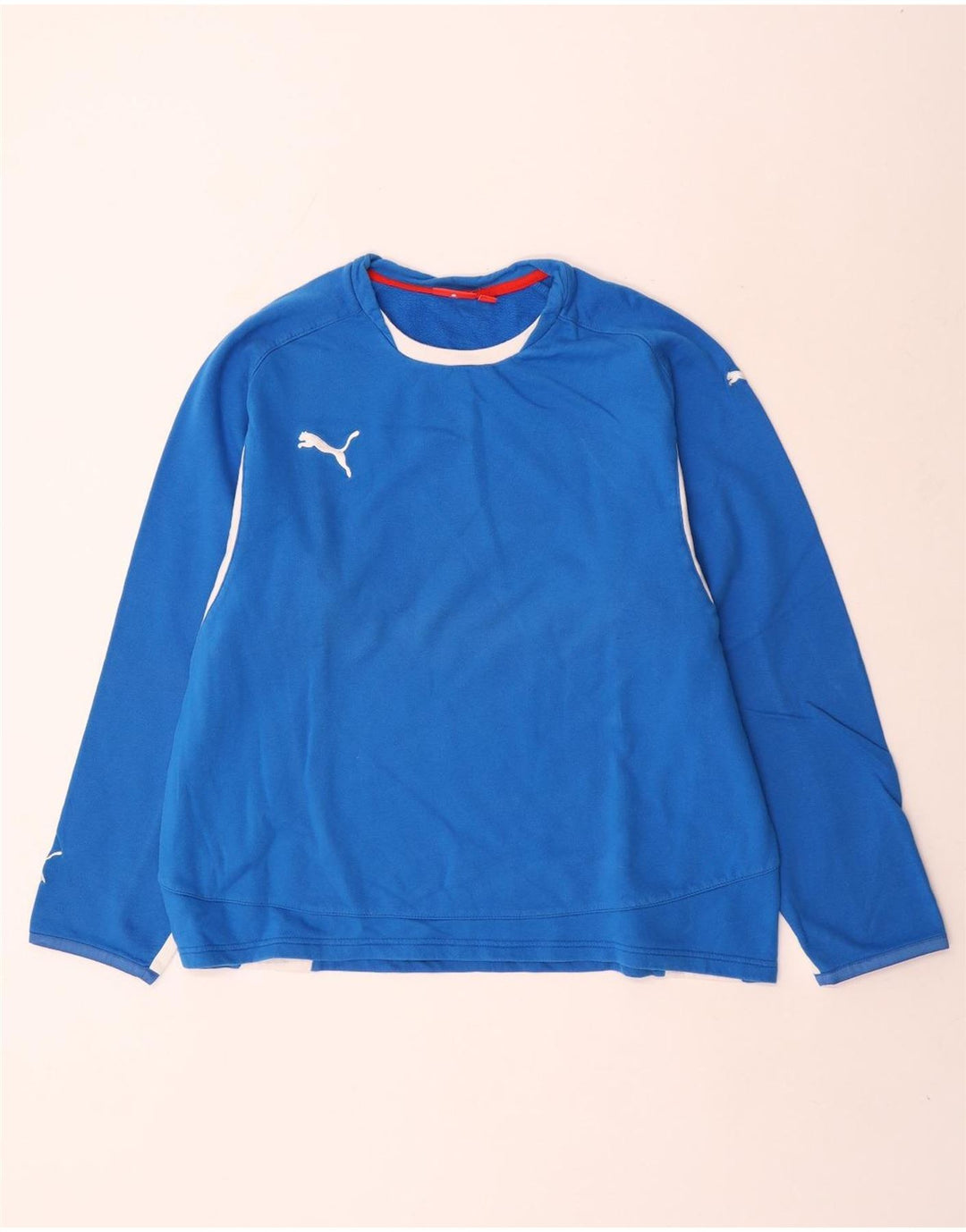Puma Damen Top Langarm UK 14 Mittelblau Colourblock Baumwolle