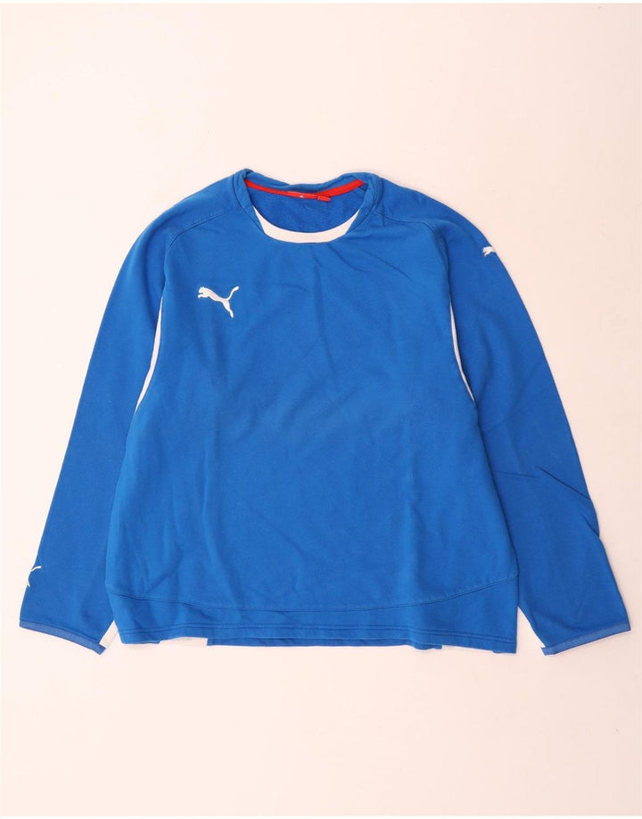 Puma Damen Top Langarm UK 14 Mittelblau Colourblock Baumwolle