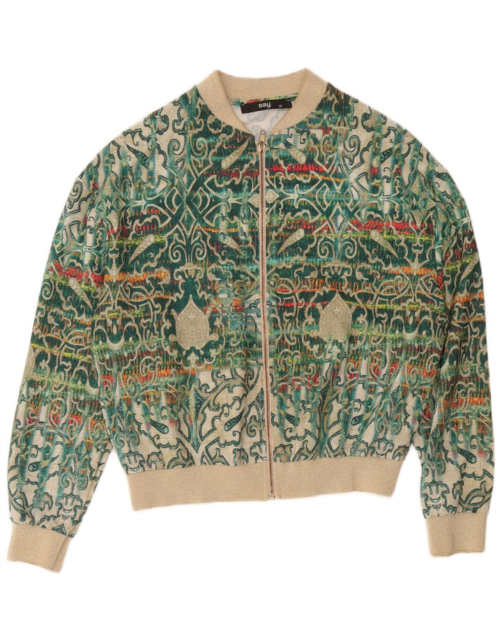 Vintage Damen Bomberjacke EU 38 Mittelgrün Paisley