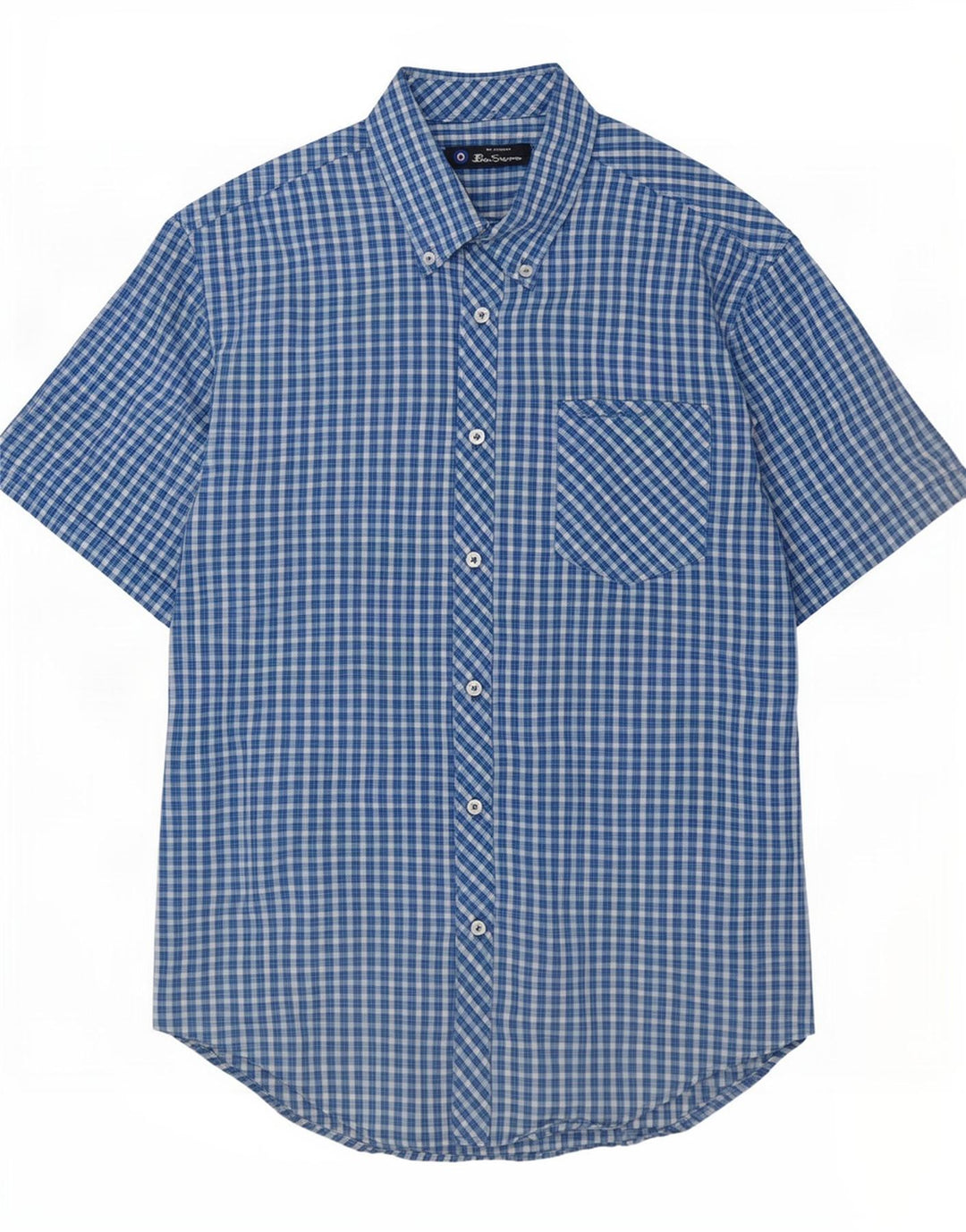 Ben Sherman Herren-Kurzarmhemd aus mittelblau karierter Baumwolle
