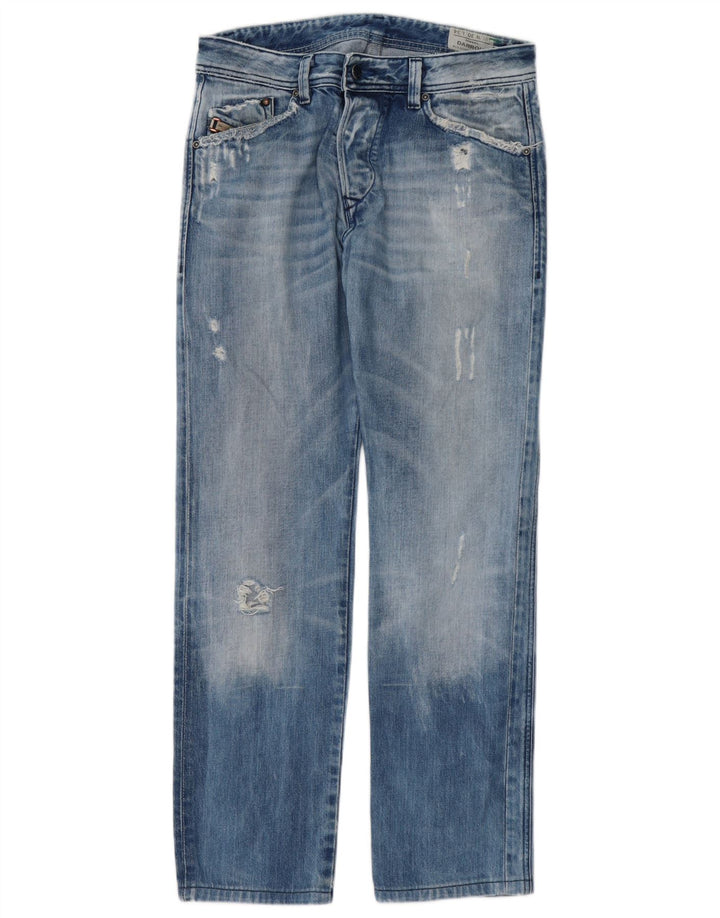 Diesel Herren Darron Distressed Straight Jeans W30 L30 Blaue Baumwolle